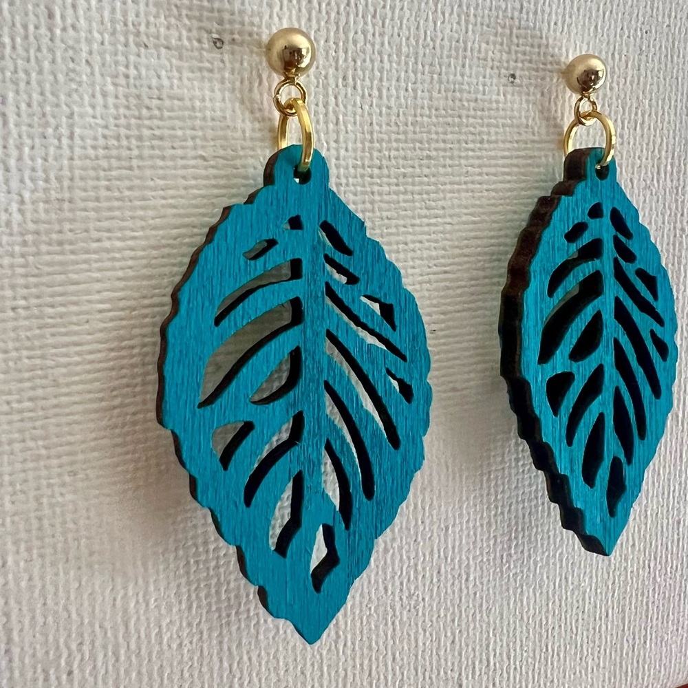 Teal Leaf Earrings